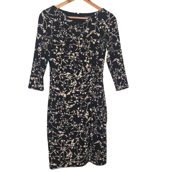 Ralph Lauren LRL Black Label Floral Ruched Waist Stretch Jersey Shift Dress 4 - Picture 1 of 10